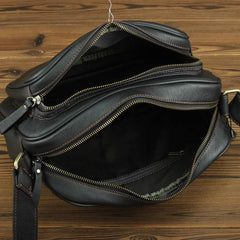 Black Fashion Leather Mens 10 inches Small Courier Bag Black Postman Bags Side Bag Messenger Bag For Men - iwalletsmen