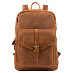 Casual Brown Large Leather Mens 15 inches Travel Backpack Computer Backpack School Backpack for Men - iwalletsmen