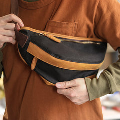 Cool Canvas Leather Mens Chest Bag Green Waist Bag Fanny Pack Hip Bag Bum Pack For Men - iwalletsmen