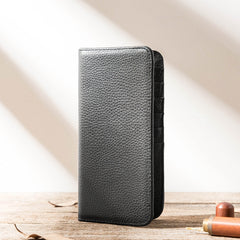 Fashion Black Leather Mens Bifold Long Wallet Thin Card Wallet Black Long Wallet for Men - iwalletsmen