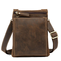 Dark Brown Cool Leather Small Vertical Side Bag Messenger Bags Courier Bag for Men - iwalletsmen