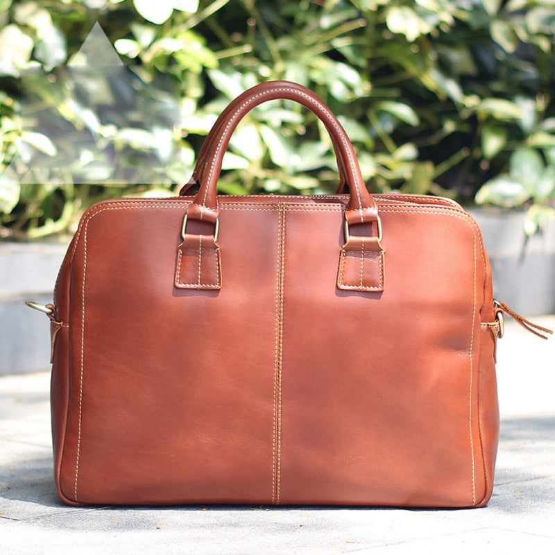 Vintage Brown Mens Leather Briefcase Work Handbag Dark Coffee 14'' Computer Briefcase For Men - iwalletsmen