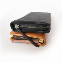 Cool Brown Mens Leather Zipper Long Wallet Phone Long Bifold Wallet for Men - iwalletsmen
