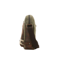 Coffee Canvas Leather Mens Side Bag Vertical Messenger Bags Army Green Canvas Courier Bag for Men - iwalletsmen