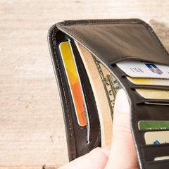 Black Cool Leather Mens Small Wallet billfold Wallet Bifold Vintage SLim Wallet for Men - iwalletsmen