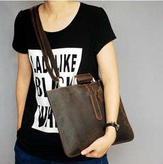 Leather Mens Dark Brown Briefcase 13'' Laptop Bag Red Brown Side Bag Handbag For Men - iwalletsmen