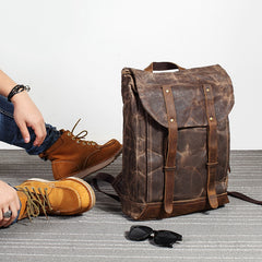 Casual Men's Waxed Canvas Brown School Travel Backpack Laptop Backpack For Men - iwalletsmen