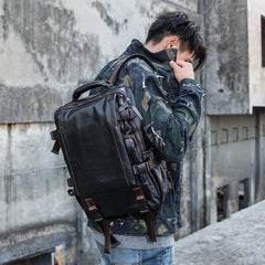 Cool Black Leather Mens 13-inch Computer Backpacks Business Black Travel Backpacks College Backpack for men - iwalletsmen