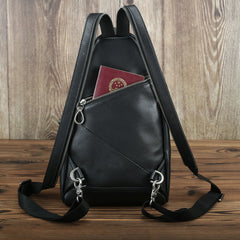Badass Black Leather Backpack Men's Sling Bag Chest Bag One shoulder Backpack Sling Bag For Men - iwalletsmen