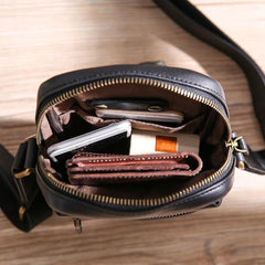 Black Leather MENS Small Vertical Side Bag Brown Messenger Bag Mobile Bag For Men - iwalletsmen