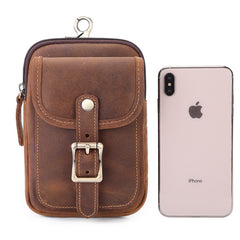 Brown Leather Cell Phone Holster Waist Pouches Belt Pouch Belt Bag For Men - iwalletsmen