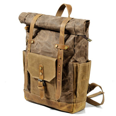 Cool Canvas Leather Mens Large Waterproof Travel Backpack Green Computer Hiking Backpack for Men - iwalletsmen