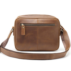 Coffee Leather Small Mens Messenger Bag Side Bag Vintage Brown Courier Bag For Men - iwalletsmen