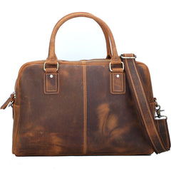 Cool Dark Brown Mens Leather Briefcase 14'' Work Handbag Ancient Brown Large Computer Briefcase For Men - iwalletsmen