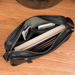 Cool Black Leather 10 inches Small Postman Bags Messenger Bag Courier Bag for Men - iwalletsmen