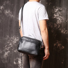 Black LEATHER MENS Small Courier Bag SIDE BAG Black Leather MESSENGER BAG FOR MEN - iwalletsmen