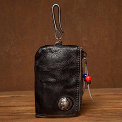 Black Leather Mens Small Car Key Wallet Brown Key Holder Coin Purse Brown Card Holder For Men - iwalletsmen