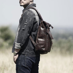 Handmade Leather Mens Cool Backpack Sling Bag Large Coffee Travel Bag Hiking Bag for men