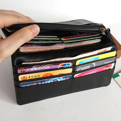 Cool Black Mens Leather Bifold Long Wallet Phone Soft Leather Long Wallet for Men - iwalletsmen