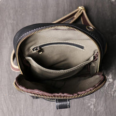 Fashion Black Leather Sling Backpack Men's Sling Bag Black Chest Bag One shoulder Backpack Black Sling Pack For Men - iwalletsmen