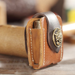 Handmade Brown Leather Mens Armor Zippo Lighter Cases With Belt Loop Zippo Standard Lighter Holders For Men - iwalletsmen