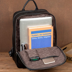 Fashion Black Mens Leather 15-inches Computer Backpack Black Travel Backpacks School Backpacks for men - iwalletsmen