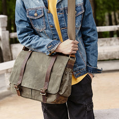 Canvas Leather Mens Waterproof 14'' Green CANON CAMERA Khaki Messenger Bag NIKON CAMERA Side BAG Gray DSLR CAMERA BAG - iwalletsmen