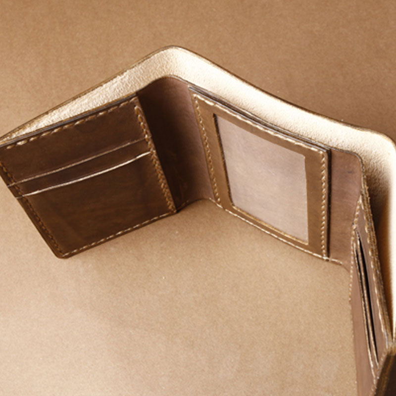 Handmade Coffee Leather Mens Small Trifold Wallet Cool billfold Wallet for Men - iwalletsmen