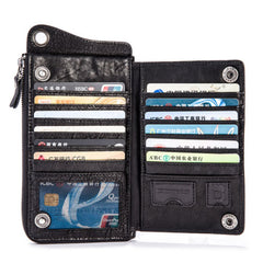 Genuine Mens Cool Long Leather Chain Wallet Cards Biker Trucker Wristlet Wallet - iwalletsmen