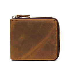 Brown Cool Leather Mens billfold Wallet Zipper Trifold Card Small Wallet for Men - iwalletsmen