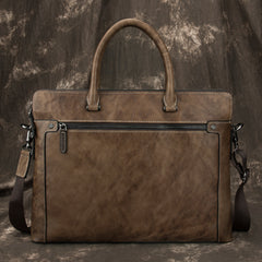 Brown Leather Men 14 inches Vintage Briefcase Handbag Blue Laptop Handbag Messenger Bag For Men - iwalletsmen