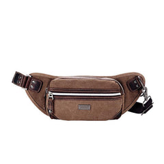 Navy Blue Canvas Leather Fanny Pack Women's Small Khaki Canvas Chest Bag Sling Hip Bag Waist Bag For Men - iwalletsmen
