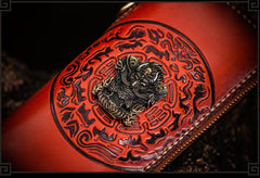 Handmade Leather Tibetan Mens Chain Biker Wallet Cool Leather Wallet Long Clutch Wallets for Men