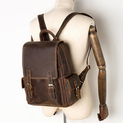 Casual Brown Mens Leather 14-inch Computer Backpacks Brown Travel Backpacks School Backpack for men - iwalletsmen