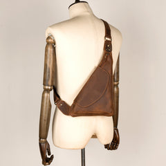 Vintage Brown Leather Mens Sling Bag Coffee Cool Crossbody Pack Chest Bag for men - iwalletsmen