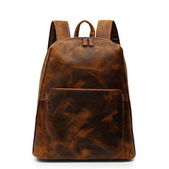 Black Mens Leather 14 inches School Laptop Backpack Brown Satchel Backpack for Men - iwalletsmen