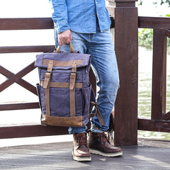 Waxed Canvas Leather Mens 15‘’ Gray College Backpack Travel Backpack Hiking Backpack for Men - iwalletsmen