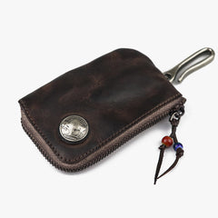 Vintage Brown Leather Men's Car Key Wallet Black Zipper Key Wallet For Men - iwalletsmen