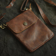 Cool Brown Leather Mens Vertical Side Bag Small Messenger Bag Courier Bag For Men - iwalletsmen