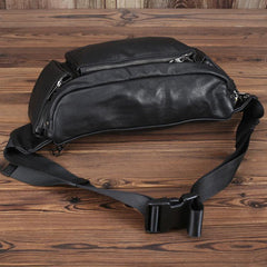 Black Leather Fanny Pack Men's Black Chest Bag Hip Bag Large Capacity Waist Bag For Men - iwalletsmen