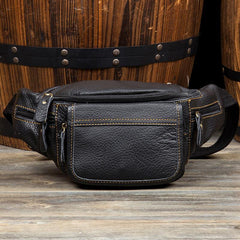 Vintage Black Leather Mens Fanny Pack Waist Bags Coffee Hip Pack Belt Bag Brown Bumbag for Men - iwalletsmen