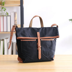 Canvas Leather Mens 13'' Khaki Side Bag Courier Bag Messenger Bag Black Shoulder Bag for Men - iwalletsmen