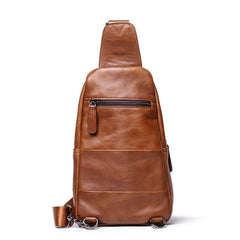 Top Brown Leather Men's Sling Bag Sling Pack Chest Bag One Shoulder Backpack For Men - iwalletsmen