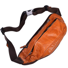 Cool Light Brown Leather Men Chest Bag Waist Bags Tan Fanny Pack Black Hip Bag Bum Pack For Men - iwalletsmen