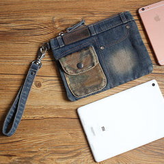 Cool Denim Blue Mens Envelope Bag Clutch Jean Wristlet Bag Hand Bag For Men - iwalletsmen