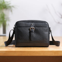 Casual Black Leather MENS Small Side Bag Black Messenger Bag Leather Courier Bag For Men - iwalletsmen