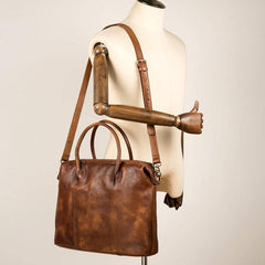 Brown Leather Mens 15 inches Briefcase Laptop Bag Business Handbag Work Bag for Men - iwalletsmen