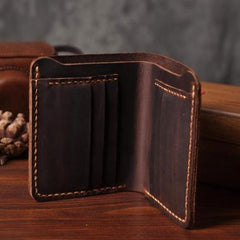 Handmade Leather Mens Cool Slim Leather Wallet Men Small Wallets Bifold for Men