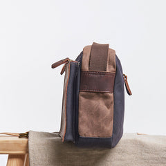 Mens Leather Canvas Gray Cool Messenger Bag Side Bag Shoulder Bag for Men - iwalletsmen