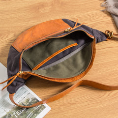 Canvas Leather Mens Sling Bag Dark Gray Chest Bag One Shoulder Backpack for Men - iwalletsmen